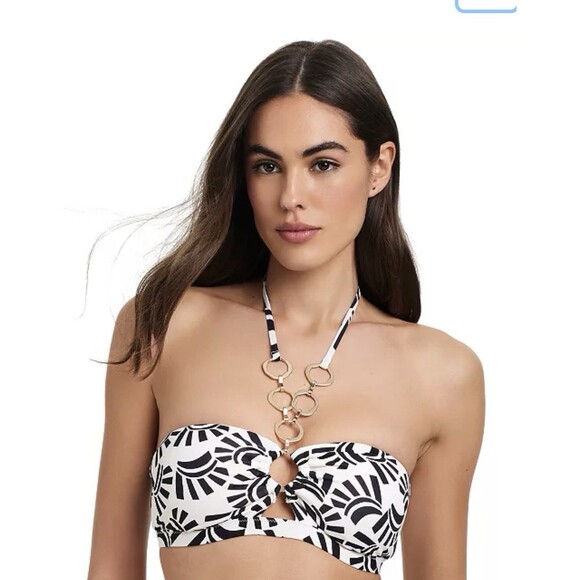 Red Carter Other - Red Carter Women’s Chain-Trim Shirred Bandeau Bikini Top Size Small NWT $80